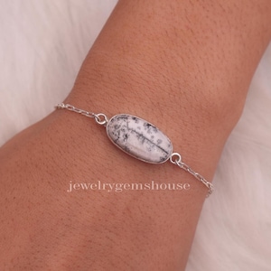 Dendrite Opal Bracelet, 925 Sterling Silver Bracelet, Boho Handmade Bracelet, Halloween Jewelry, Vintage Bracelet, Birthday Gift for Her