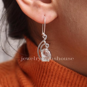 Raw Herkimer Diamond Earrings, 925 Solid Sterling Silver Earrings, Dangle Drop Earrings, Rough Gemstone Earrings, Handmade Jewelry Earrings