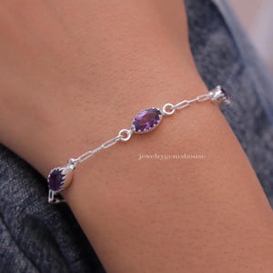 Pulseira de Ametista, Pulseira de Prata de Lei 925, Pulseira com Pedra de Fevereiro, Pulseira com Pedra Facetada, Joia Minimalista, Pulseira Delicada