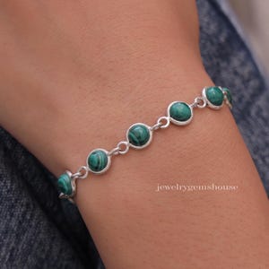 Malachite Bracelet, 925 Sterling Silver Bracelet, April Birthstone  Bracelet, Handmade Jewelry, Cabochon Bracelet, Minimalist Bracelet