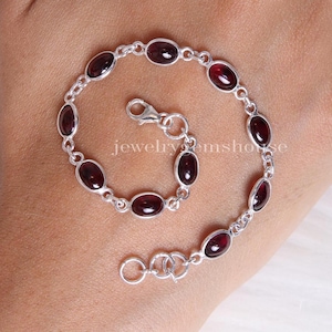 Garnet Bracelet, 925 Sterling Silver Bracelet, Oval Gemstone Bracelet, Adjustable Bracelet, January Birthstone Bracelet, Minimalist Jewelry