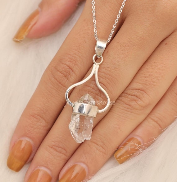 Herkimer Diamond Pendant, 925 Solid Silver Pendant, Rough Gemstone Pendant, Elegant Pendant, Pendant Necklace, Boho Handmade Jewelry