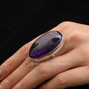 Amethyst Ring, 925 Sterling Silver Ring, February Birthstone Ring, Oval Gemstone Ring, Women Silver Ring, Handmade Jewelry, Anniversary Gift