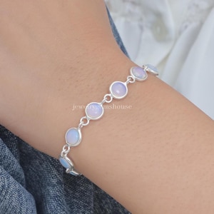 Opalite Bracelet, 925 Sterling Silver Bracelet, Round Gemstone Bracelet, Handmade Bracelet, Women Silver Jewelry, Best friend Gift
