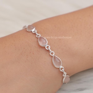 Rose Quartz Bracelet, 925 Sterling Silver Bracelet, January Birthstone, Handmade Gemstone Jewelry, Adjustable Chain Bracelet, Gift for Her
