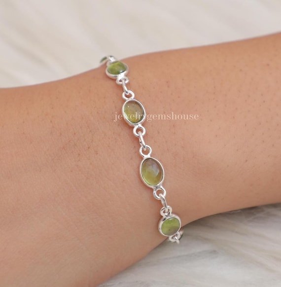 ペリドットブレスレット、925スターリングシルバーブレスレット