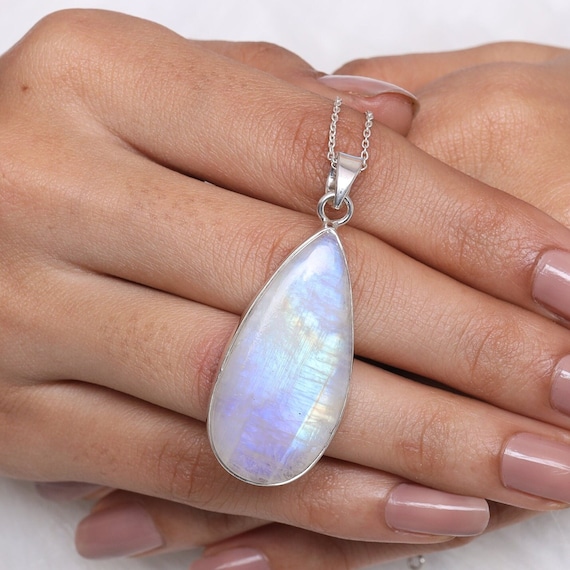 Ciondolo In Pietra Di Luna Arcobaleno: Collana Fatta A Mano In Argento Sterling 925 - Italia - Foto 7