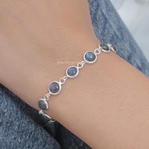 Labradorite Bracelet, 925 Sterling Silver Bracelet, Natural Gemstone Bracelet, Labradorite Adjustable Bracelet, Handmade Silver Jewelry