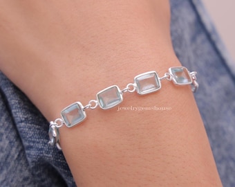 Blue Topaz Bracelet, 925 Sterling Silver Bracelet, November Birthstone Bracelet, Bracelet for Women, Faceted Bracelet, Wedding Gift for Her