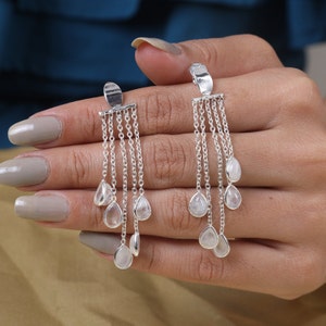 Rainbow Moonstone Earrings, 925 Sterling Silver Earrings, June Birthstone Earrings, Dangle Drop Earrings, Chandelier Earrings, Boho Earrings
