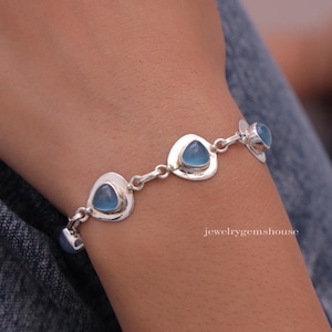 Aquamarin Armband, 925 Sterling Silber Armband, Tringle Edelstein Armband, Frauen Silber Schmuck, handgemachtes Armband, Geburtstag Geschenk