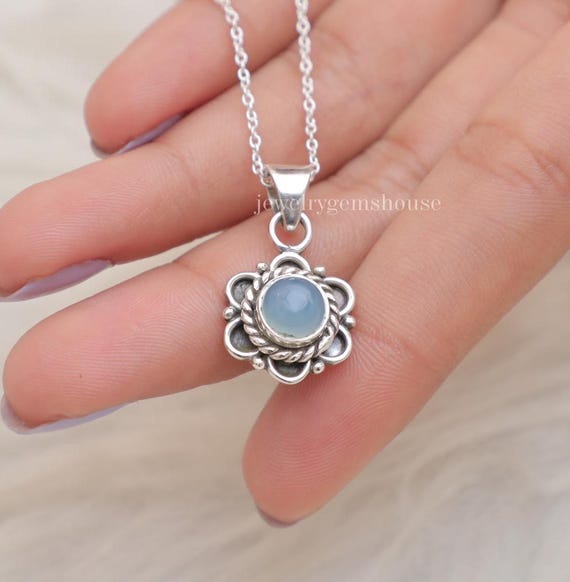 Collier En Argent 925 Avec Pendentif Aigue-marine Naturelle - Occasion, En Très Bon état, Bijou Fin Et élégant