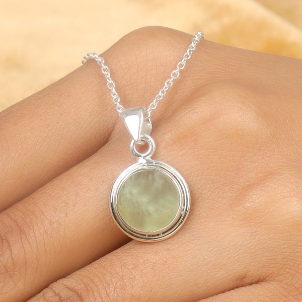 Prehnite Pendant Necklace, 925 Sterling Silver Pendant, Gemstone Pendant, Handmade Pendant, Boho Pendant, Dainty Pendant, Minimalist Pendant