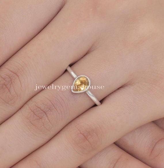 55-Carat Genuine Citrine Sterling Silver Ring – Bar Setting, Birthstone, Sizes 5-12, Customizable - View #13