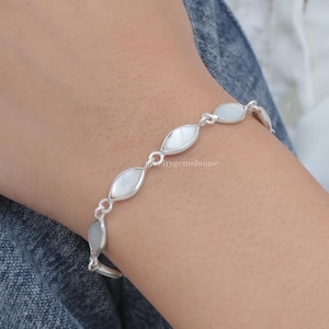 Mother of Pearl Bracelet, 925 Sterling Silver Bracelet, June