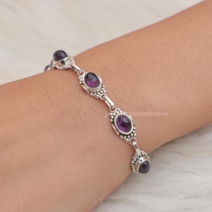 Amethyst Bracelet, 925 Sterling Silver Bracelet, February Birthstone, Handmade Jewelry, Oval Gemstone Bracelet, Anniversary Gift for Her