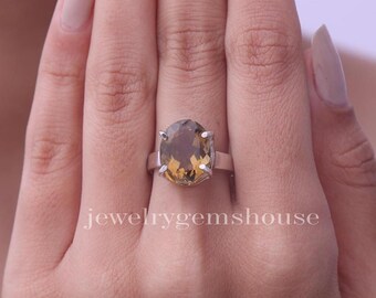 Citrine Ring, 925 Sterling Silver Ring, Oval Gemstone Ring, November Birthstone Ring, Halloween Jewelry, Handmade Ring, Personalized Gift