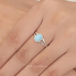 Larimar Ring, 925 Sterling Silver Ring, Oval Gemstone Ring, Healing Crystal Ring, Handmade Jewelry, Minimalist Ring, Dominican Larimar Ring