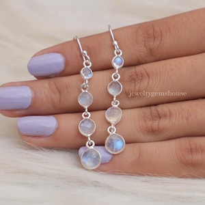 Rainbow Moonstone Earrings, 925 Sterling Silver Earrings, Round Shape Earrings, Bohemian Jewelry, Cabochon Earrings, Wedding Gift for Her