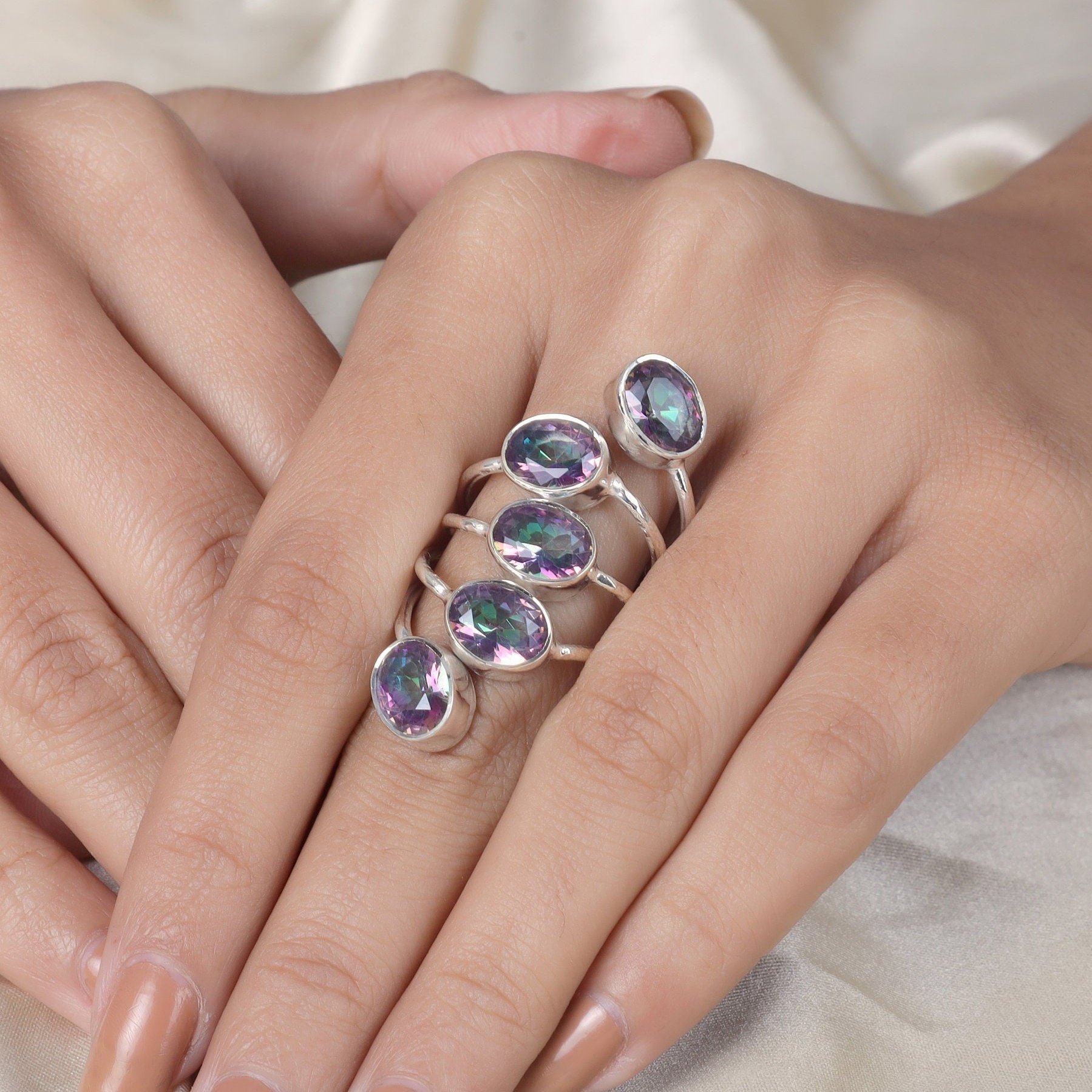 Mystic Fire Topaz Ring Natural Topaz Ring Oval Cut Stone Ring Sterling Silver Ring Long Ring Statement Ring Cocktail Ring Women Ring