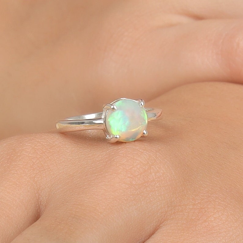 Ethiopian Opal Ring, Solid 925 Sterling Silver Ring, Women Ring, Dainty Ring, Minimalist Ring, Stacking Ring, Promise Ring, Engagement Ring image 4