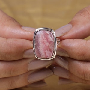 Rhodochrosite Ring, 925 Sterling Silver Ring, Handmade Ring, Pink Gemstone Ring, Crystal Ring, Gift for Her, Women Ring, Boho Statement Ring