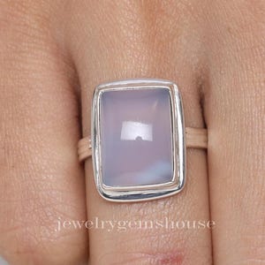 Chalcedony Ring, 925 Sterling Silver Ring, Rectangular Shaped Ring, Cabochon Gemstone Ring, Healing Crystal Ring, Birthday Gift for Sister