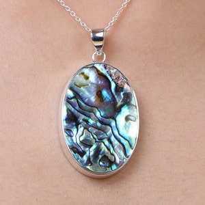 Abalone Shell Pendant, 925 Sterling Silver Necklace, Natural Gemstone Pendant, Gemstone Necklace, Handmade Pendant, Crystal Jewelry