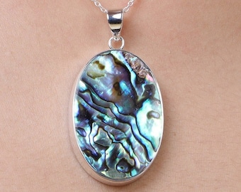 Abalone Muschel Anhänger, 925 Sterling Silber Halskette, Natürlicher Edelstein Anhänger, Edelstein Halskette, Handgemachter Anhänger, Kristall Schmuck