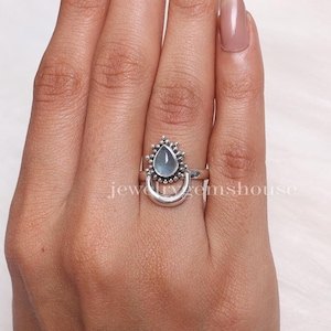 Aquamarine Ring, 925 Sterling Silver Ring, March Birthstone, Gemstone Ring, Half Moon Ring, Handmade Silver Jewelry, Wedding Gift for Her