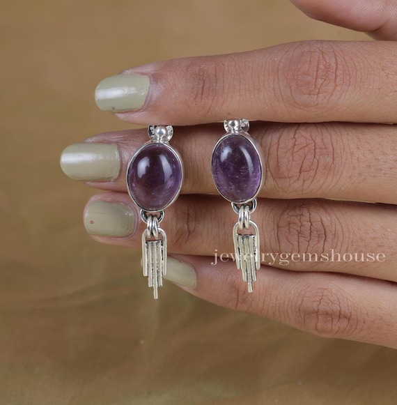 Boucles D'oreilles En Argent 925 Avec Améthyste - Fait Main | Pierres Violettes Naturelles | Pour Occasions Spéciales