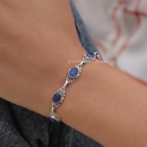 Blue Sapphire Bracelet, 925 Sterling Silver Bracelet, Gemstone Bracelet, Cut Sapphire Jewelry, Handmade Silver Bracelet, Anniversary Gift
