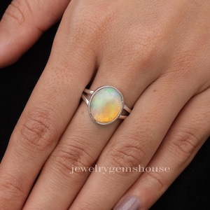 Natural Ethiopian Opal Ring, 925 Sterling Silver Ring, Statement Ring, Gemstone Jewelry, Boho Handmade Ring, Oval Shape Ring, Wedding  Gift