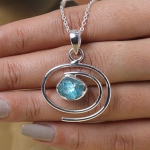 Blue Apatite Pendant, 925 Sterling Silver, Raw Gemstone Pendant, Handmade Silver Pendant, Bohemian Jewelry, Personalized Gift
