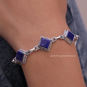 Lapis Lazuli Bracelet, 925 Sterling Silver Bracelet, Blue Gemstone Bracelet, Halloween Jewelry, Adjustable Bracelet, Handmade bracelet