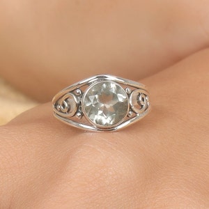 Green Amethyst Ring, 925 Sterling Silver Ring, Round Gemstone Ring, Vintage Ring, Handmade Silver Jewelry, Women Ring, Engagement Ring