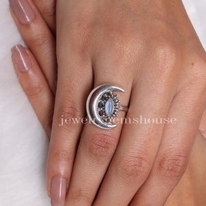 Rainbow Moonstone Ring, 925 Sterling Sliver Ring, Marquise Gemstone Ring, Half Moon Ring, Ring for Women, Handmade Jewelry, Gift for Her