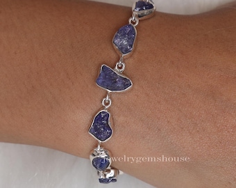Raw Tanzanite Bracelet, 925 Sterling Silver Bracelet, December Birthstone Bracelet, Gemstone Bracelet, Women Silver Bracelet, Gift for Her