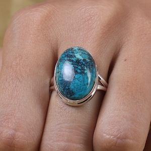Chrysocolla Ring, 925 Sterling Silver Ring, Oval Ring, Handmade Ring, Boho Ring, Gemstone Ring, Statement Ring, Ring for Women, Gift for Her