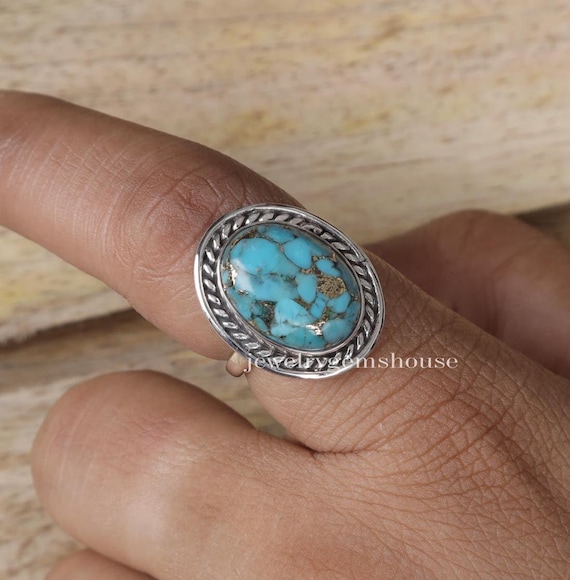 Anello in argento sterling con turchese e onice
