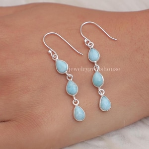 Larimar Earrings, 925 Sterling Sliver Earrings, Handmade Earrings, February Birthstone, Bohemian Earrings, Earrings For Women, Gift For Her