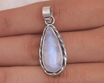 Ciondolo In Argento 925 Con Pietra Di Luna Arcobaleno Naturale – Gioiello Artigianale Portafortuna Per Giugno