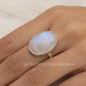 Rainbow Moonstone Ring, 925 Sterling Silver Ring, Crystal Ring, Oval Shaped Ring, Boho Ring, Women Silver Jewelry, Gift For Her