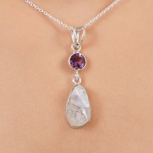 Moonstone Amethyst 925 Silver pendant ,Oval and Pear Cut Stone pendent, 925-Antique Silver Pendant, Wedding Boho Pendant, Gemstone Pendant