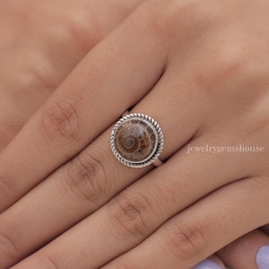 Ammonite Ring, 925 Sterling Silver Ring, Round Gemstone Ring, Handmade Ring, Women Silver Jewelry, Bohemian Ring, Elegant Ring, Gift for Her