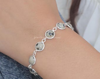 Dalmatian Jasper Bracelet, 925 Sterling Silver Bracelet, Round Gemstone Bracelet, Bohemian Jewelry, Handmade Silver Bracelet, Birthday Gift