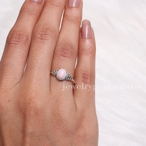 Pink Opal Ring, 925 Sterling Silver Ring, Oval Gemstone Ring, October Birthstone Ring, Handmade Silver Jewelry, Minimalist Ring, Women Ring