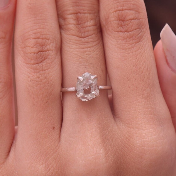 Natural Herkimer Diamond Ring, 925 Sterling Silver Ring, Gemstone Ring, Boho Ring, Handmade Jewelry, Raw Crystal Ring, Engagement Ring