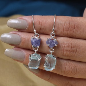 Aquamarine Earrings, Tanzanite Earrings, 925 Sterling Silver Earrings, Crystal Earrings, Gift for Her, Gemstone Earrings, Handmade Earrings
