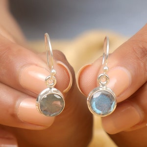 Labradorite Earrings, Sterling Silver Earrings, Gemstone Earrings, Drop Earrings, Minimalist Earrings, Handmade Earrings, Dainty Earrings